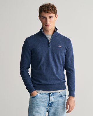 Klassisk bomullsgenser med halv glidelås DK JEANSBLUE MELANGE S