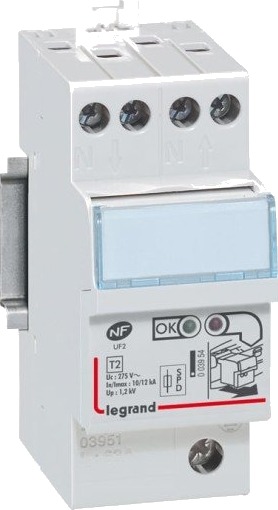 Legrand Transientbeskyttelse Type 2 1P+N, TT og TNS, 12kA, Null til Venstre