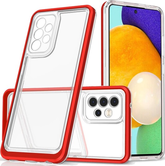 Hurtel Gjennomsiktig 3-i-1-etui for Samsung Galaxy A73 Frame Cover Gel Red