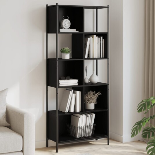 Bokhylle svart 72x28x172 cm konstruert tre 8721012341296