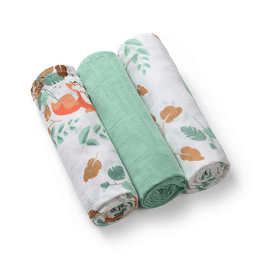 Babyono Muslin Kluter 3 stk 70x70cm Grønn Skog Babyono Muslin Kluter 3 stk 70x70cm Grønn Skog