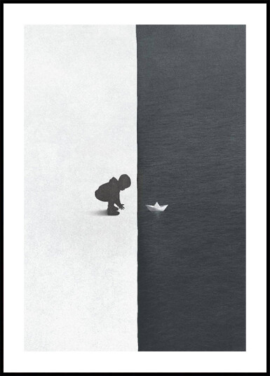 Child with Paper Boat Contrast Plakat Plakat / 40x50cm