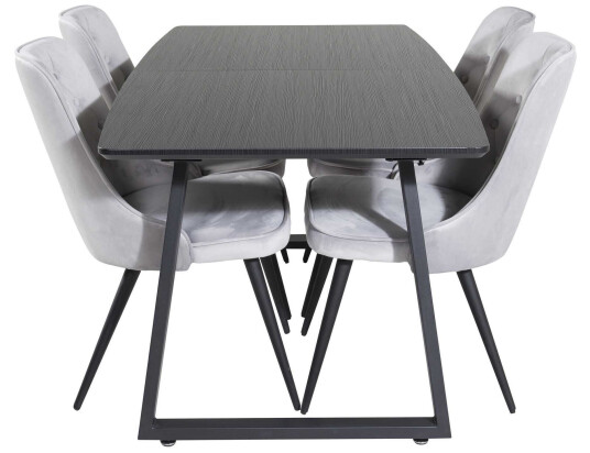Venture Design Inca & Velvet spisegruppe Svart/svart 4 st stoler & bord 160 x 85 cm