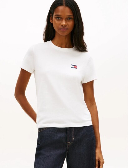 Tommy Jeans Tjw Reg Wavy Flag Ss Tee Ext   White   S