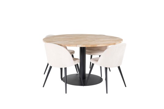 Venture Home Cirebon Spisegruppe 140 cm Rund med 4 Velvet Stoler Beige