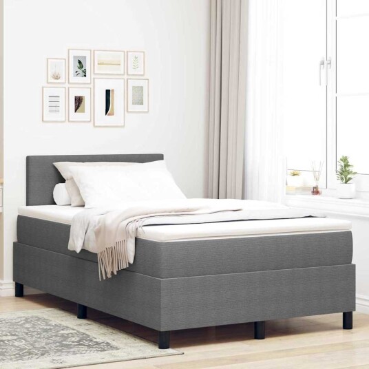 Box Spring seng med madrass lys grå liten dobbel kordfløyel