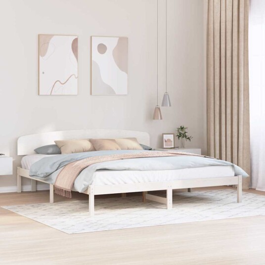  Sengeramme med Hodegjerde Hvit 180x200 cm Massiv Tre Furu