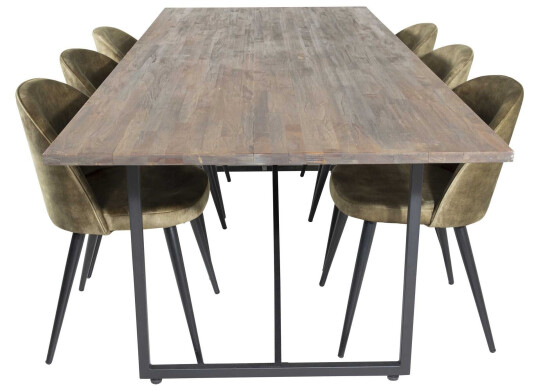 Venture Design Padang & Velvet spisegruppe Natur/grønn 6 st stoler & bord 250 x 100 cm