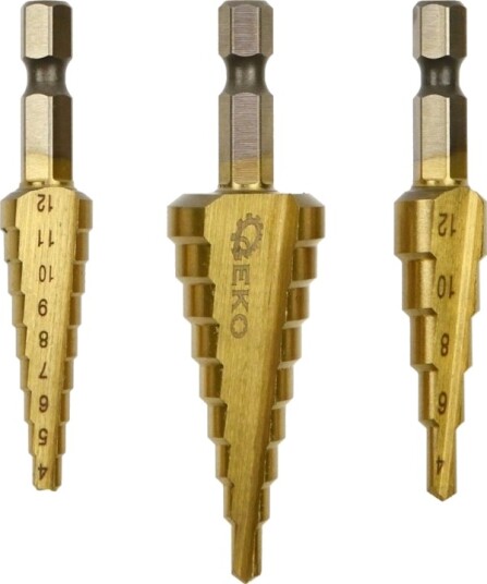 Wiertlo Geko Komplett Sett Koniske Bor 1/4" Hex - 3 Stk. (3-12,4-12,4-20 Mm) (100)