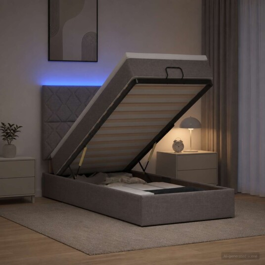 vidaXL Ottoman Seng med Madrass og LED Gråbrun 90 x 190 cm Stoff
