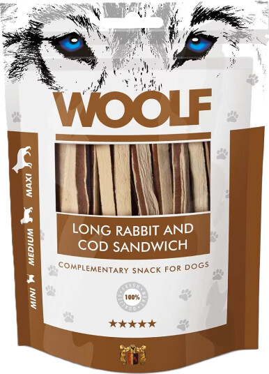 Woolf Kanin og Torsk Sandwich 100g - Hundemat Snack Woolf Kanin og Torsk Sandwich 100g - Hundemat Snack