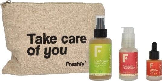 Freshly Cosmetics Freshly Vitamin C Essential Routine 165 ml Lime Purifying Facial Toner 100ml/Rose Quartz Facial Cleanser 50ml/Minitalla Vitamin C Concentrate Serum 15ml