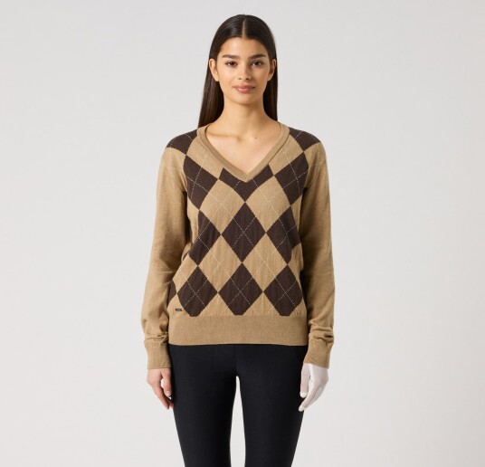 Daily Sports Argyle V Neck Pullover   Brown   XXL