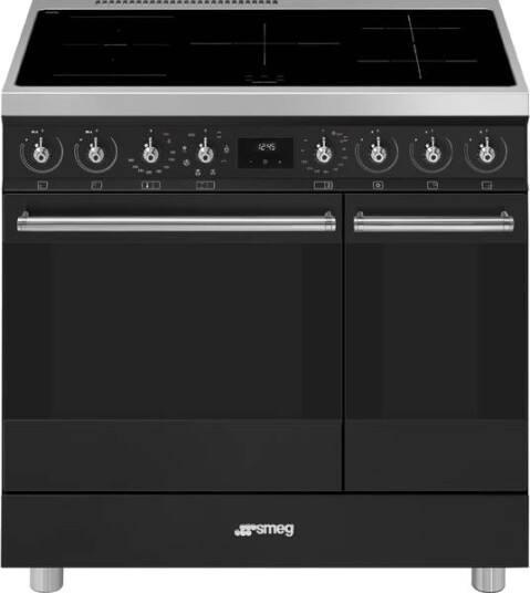 Smeg 90 cm Induksjonskomfyr med 2 ovner og SteamClean, Svart