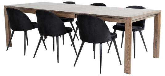 Venture Home Slider Spisegruppe Forlengningsbar 170 cm Rektangulær med 6 Velvet Stoler Sort