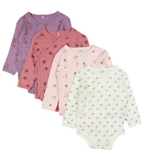 Pippi Baby Slå Om Bodyer I/e 4 pack Dusty Rose Pippi Baby 74 Langermet Body Flerfarget