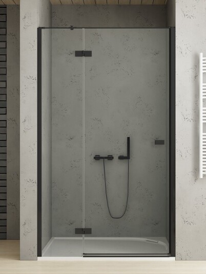 130x200 | REFLEXA™ Dusjvegg for nisje | Enkel Svingdør | 6mm Glass | Høyre Utgave | Sort Matt