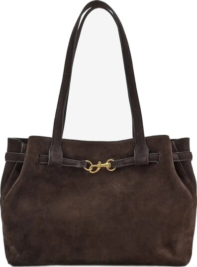 Mango Suede Shopper Bag With Buckle Detail DARK BROWN One Size