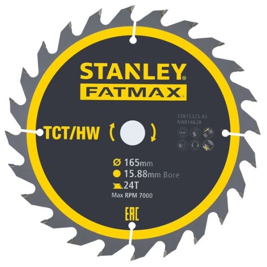 Stanley Sirkelsagblad fatmax blad diameter: 165mm boringsdiameter: 16mm antall tenner: 24stk sta15325