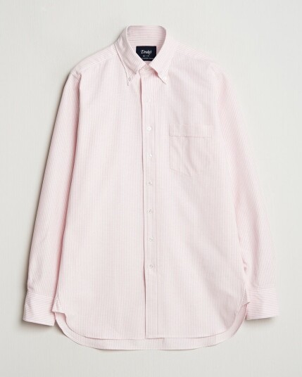Drake's Striped Button Down Oxford Shirt Pink
