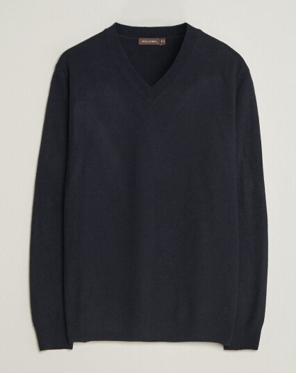 Oscar Jacobson Gregor Wool/Cashmere V Neck Navy