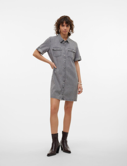 Vero Moda Vmjennie Ss Short Denim Dress Ga Noos Grey L