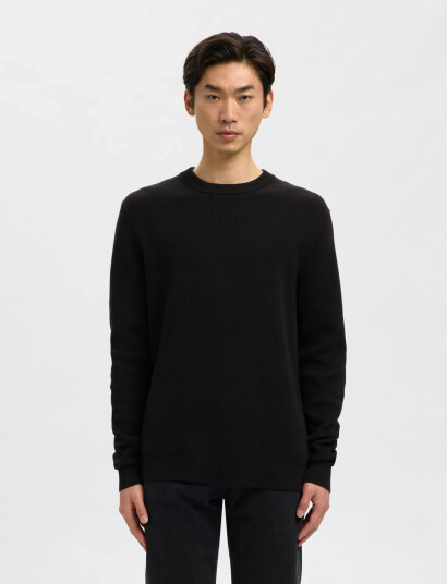 Selected Slhdane Ls Knit Structure Crew Neck Noos - Black - S