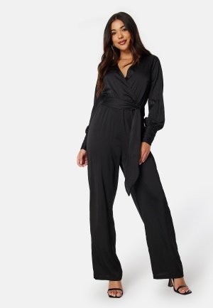 BUBBLEROOM Gitty Structured Satin Jumpsuit Black 38 BUBBLEROOM Gitty Structured Satin Jumpsuit Black 38