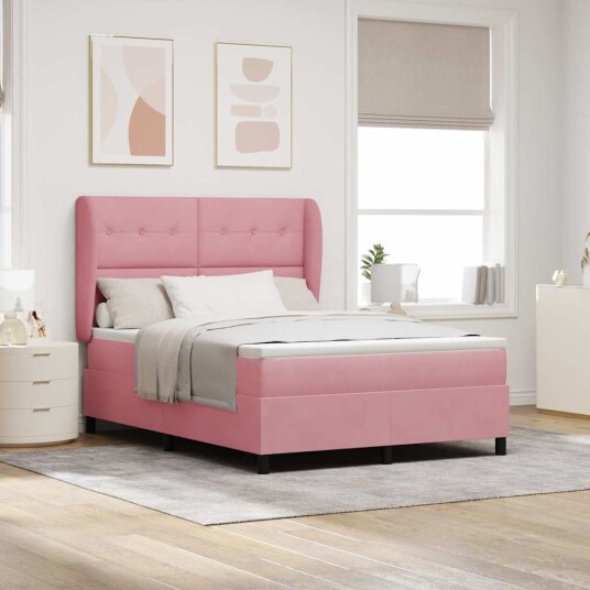  Box Spring Seng med Madrass Rosa 140x190 cm Fløyel