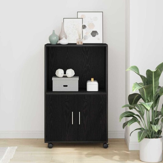  Rullekabinett Svart Eik 55 x 40 x 91 cm Konstruert tre