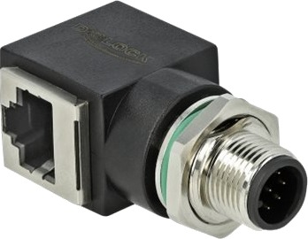 Delock Nettverksadapter 8 Pins M12 Hann Rett Til Rj 45 Hunn Vinklet Cat 6A Svart