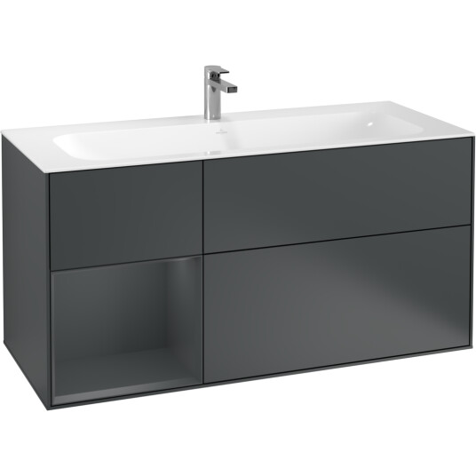 VILLEROY & BOCH FINION SERVANTSKAP 120 MIDNATTSBLÅ MATT LAKK EMOTION-LYS, VENSTRESTILT MIDNATTSBLÅ HYLLE