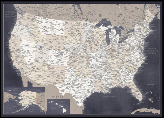 Highly detailed map of the United States Glyn Plakat Plakat / 50x70cm