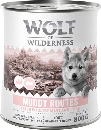 Wolf Of Wilderness Våtfôr Junior “Expedition” Muddy Routes Fjærkre Med Gris 6 X 800 G