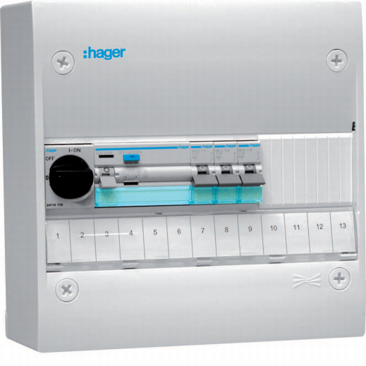 Hager GD113SF Sentralapparat Type: Gamma IP30 1 x 13 moduler Elfordeling & strømforsyning