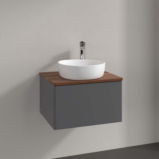 Villeroy & Boch Antao Servantskap med 1 skuff 60x50x36 cm m/lys Antrasitt/Valnøtt Villeroy & Boch Antao Servantskap med 1 skuff 60x50x36 cm m/lys Antrasitt/Valnøtt