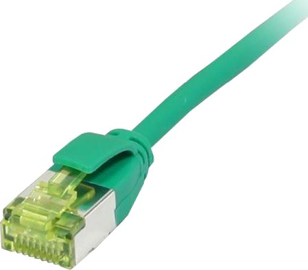 SYNERGY Patchkabel RJ45 CAT6A 500Mhz 0,5m grün U/FTP slimline rund d=3,8mm TPE/LSZHSuperflex AWG32 mit CAT7 Rohkabel Synergy 21