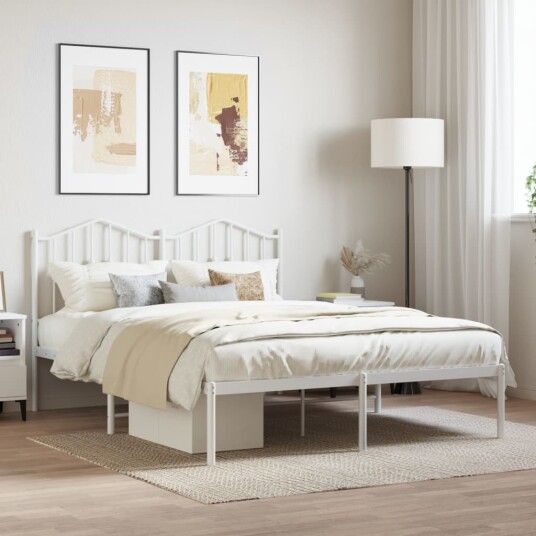vidaXL Sengeramme i metall med hodegavl hvit 135x190 cm 8721012211469