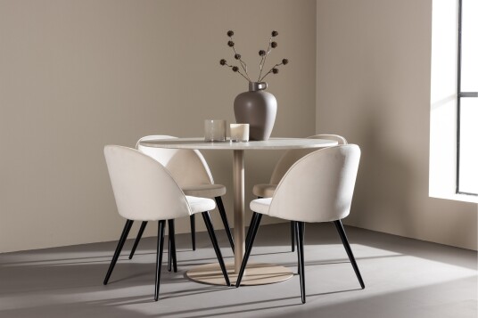 Venture Home Matgruppe Lycke 110 cm Rund med 4 Velvet stoler Beige/Beige