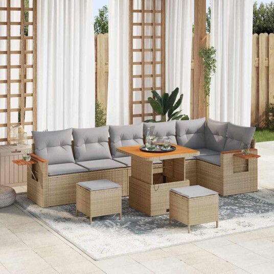 vidaXL Hagesofa Set 11 stk. 9-Antall seter Beige og lys grå