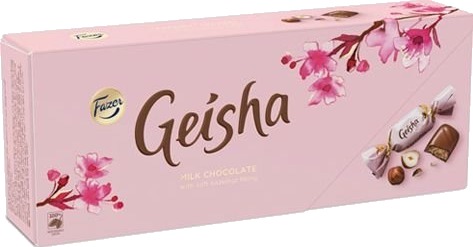 Gaveeske med Geisha Melkesjokolade med Hasselnøttfyll 228 gram Gaveeske med Geisha Melkesjokolade med Hasselnøttfyll 228 gram