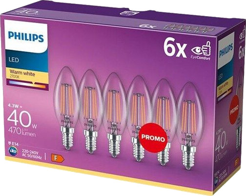 Philips LED-lyspære LED classic 40W B35 E14 WW CL ND 6CT/4 E14