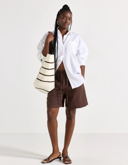 Lindex Shorts In Linen Blend Brown XL