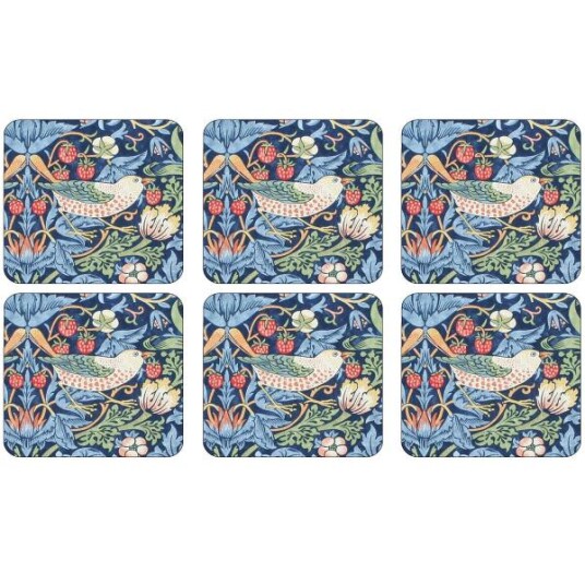 Morris & Co  Strawberry Thief glassbrikker 6 stk blå