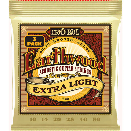Ernie Ball EB-3006 Earthwood 80/20 010-050 Extra Light 3-pakning
