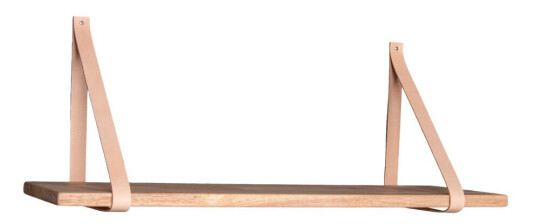 Foyle vegghylle 120x20 cm natur olie, skinnstropper brun.