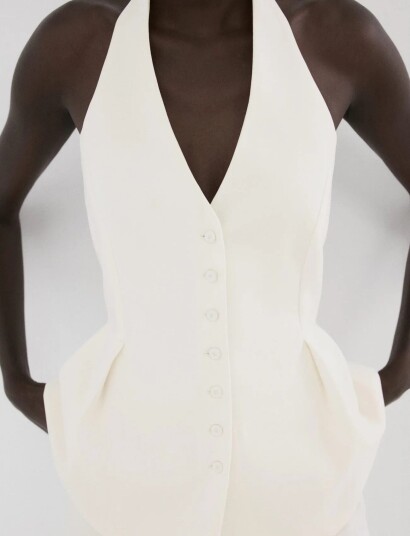 Mango Peplum Top With Halter Neck CreaM Mango Peplum Top With Halter Neck CreaM