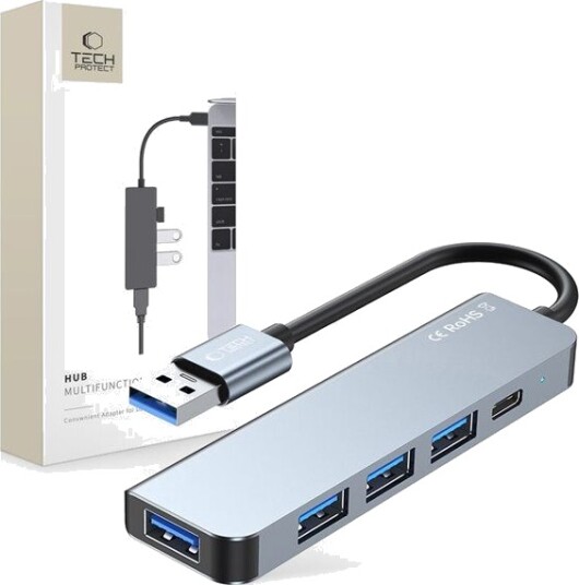 HUB Tech Protect V0 5in1 USB A USB A 3.0 3x USB A 2.0 USB C grå