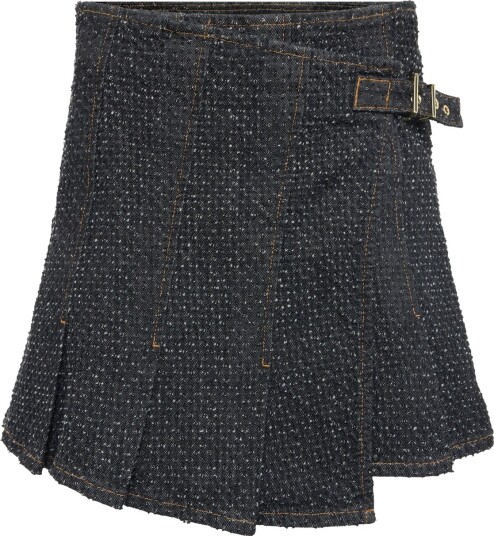 GANNI Fluffy Denim Wrap Mini Skirt Black 34