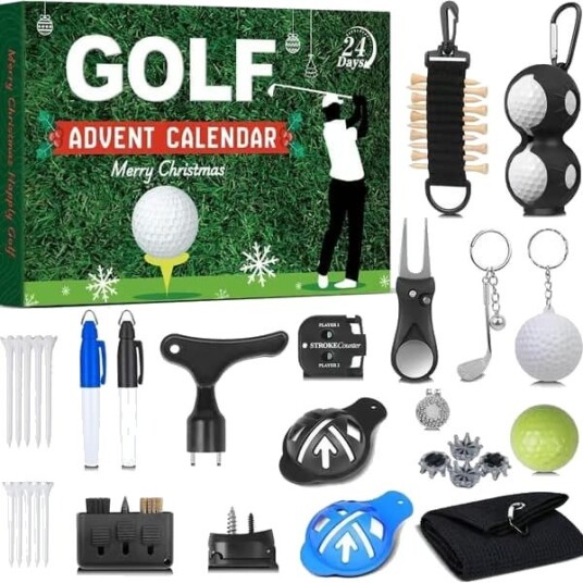 Adventskalender Golf 2026 Julekalender 24 dager Golfgaver med golfballer pegger og markører